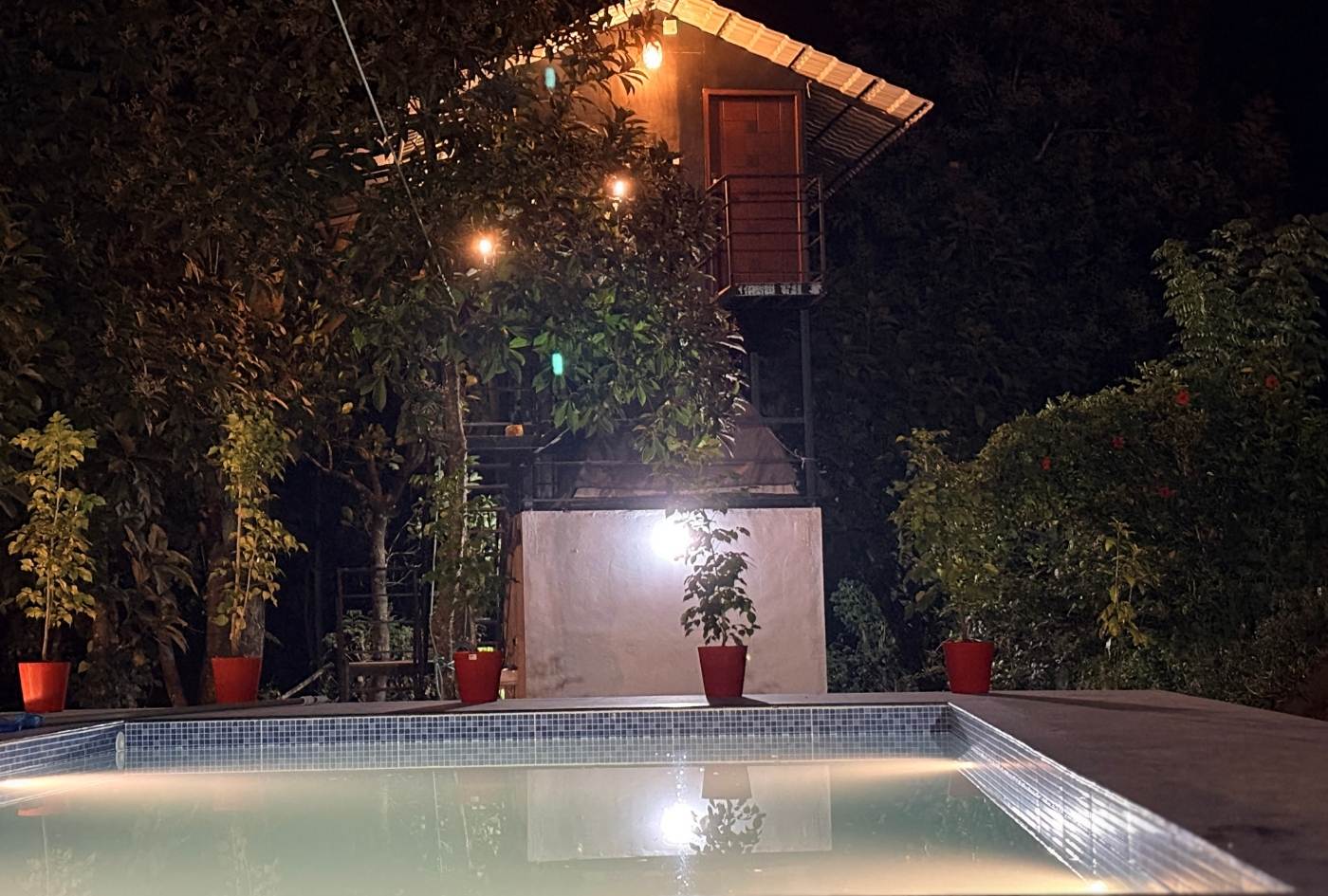 Tree house overlooking the pool